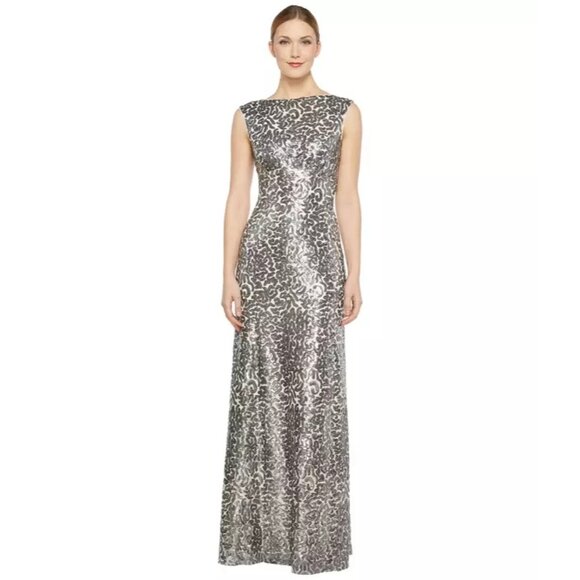 Donna Morgan Silver Sequin Gown Sleeveless Formal Evening Dress 10 - Picture 1 of 7